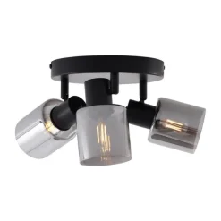 QAZQA Moderne Deckenleuchte Schwarz mit rundem Rauchglas 3-flammig - Cilin