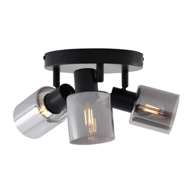QAZQA Moderne Deckenleuchte Schwarz mit rundem Rauchglas 3-flammig - Cilin