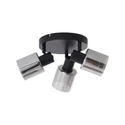 QAZQA Moderne Deckenleuchte Schwarz mit rundem Rauchglas 3-flammig - Cilin