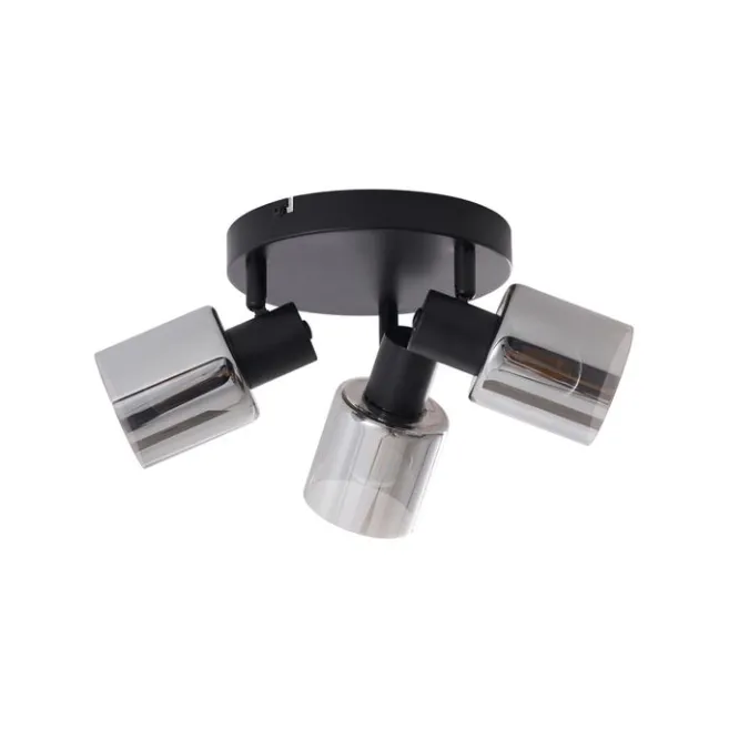 QAZQA Moderne Deckenleuchte Schwarz mit rundem Rauchglas 3-flammig - Cilin