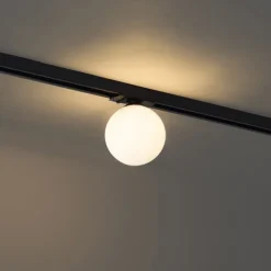 QAZQA Moderne Deckenleuchte schwarz mit weißem Glas für 1-Phasen-Schienensystem - Iconic Perle