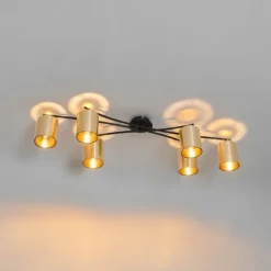 QAZQA Moderne Deckenleuchte schwarz mit goldenen 6 Lichtern - Lofty