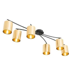 QAZQA Moderne Deckenleuchte schwarz mit goldenen 6 Lichtern - Lofty