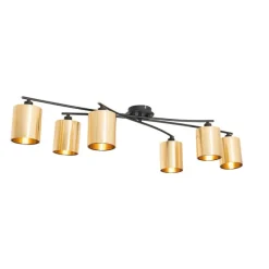 QAZQA Moderne Deckenleuchte schwarz mit goldenen 6 Lichtern - Lofty