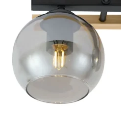 QAZQA Moderne Deckenleuchte schwarz mit Holz und Rauchglas 3-flammig - Aleks