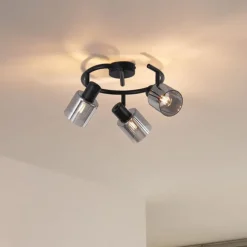 QAZQA Moderne Deckenleuchte Schwarz mit Rauchglas Spirale 3-flammig - Cilin