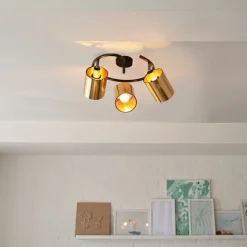 QAZQA Moderne Deckenleuchte schwarz mit goldenem 3-Licht - Lofty