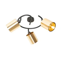 QAZQA Moderne Deckenleuchte schwarz mit goldenem 3-Licht - Lofty