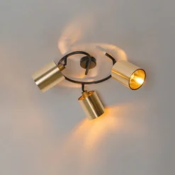 QAZQA Moderne Deckenleuchte schwarz mit goldenem 3-Licht - Lofty