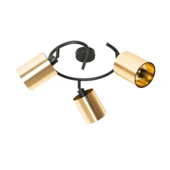 QAZQA Moderne Deckenleuchte schwarz mit goldenem 3-Licht - Lofty