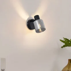 QAZQA Moderne Deckenleuchte Schwarz mit rundem Rauchglas - Cilin