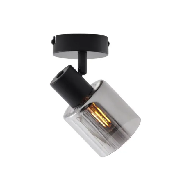 QAZQA Moderne Deckenleuchte Schwarz mit rundem Rauchglas - Cilin