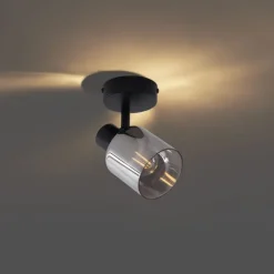 QAZQA Moderne Deckenleuchte Schwarz mit rundem Rauchglas - Cilin