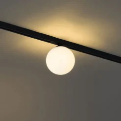 QAZQA Moderne Deckenleuchte schwarz mit weißem Glas für 1-Phasen-Schienensystem - Slimline Eira