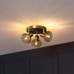 QAZQA Moderne Deckenstrahler Gold mit Bernstein Glas rund 3-flammig - Teddy