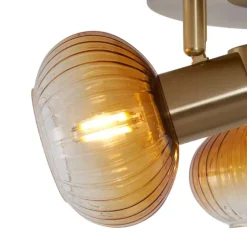 QAZQA Moderne Deckenstrahler Gold mit Bernstein Glas rund 3-flammig - Teddy