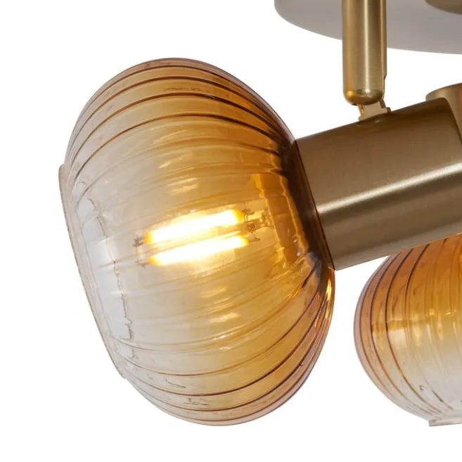 QAZQA Moderne Deckenstrahler Gold mit Bernstein Glas rund 3-flammig - Teddy