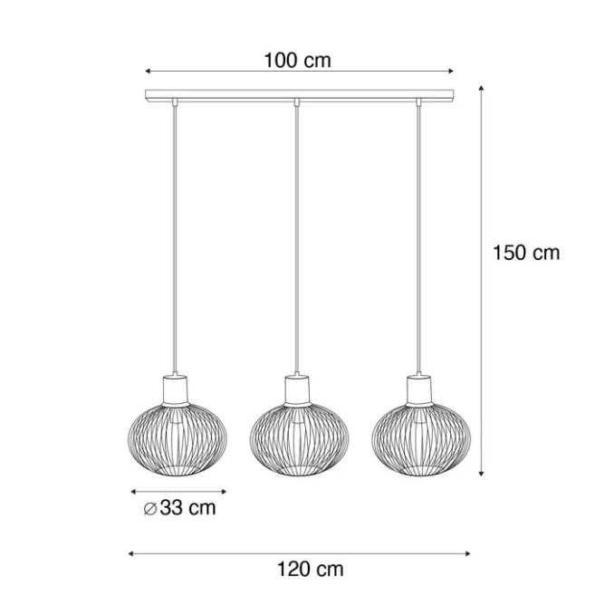 Trio Leuchten Moderne Draht-Hängeleuchte Schwarz mit Beige 3-flammig - Gila
