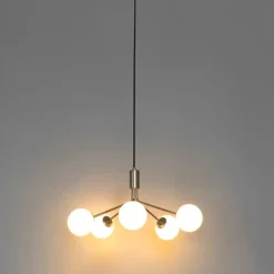 QAZQA Moderne Hängelampe Gold mit Opalglas 5-flammig - Coby