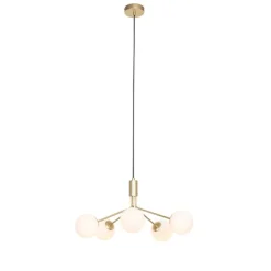 QAZQA Moderne Hängelampe Gold mit Opalglas 5-flammig - Coby