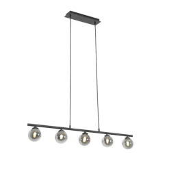QAZQA Moderne Hängelampe schwarz 100 cm 5-Licht mit Rauchglas - Athen