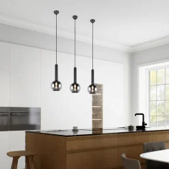 Trio Leuchten Moderne Hängelampe schwarz mit Rauchglas - Clayton