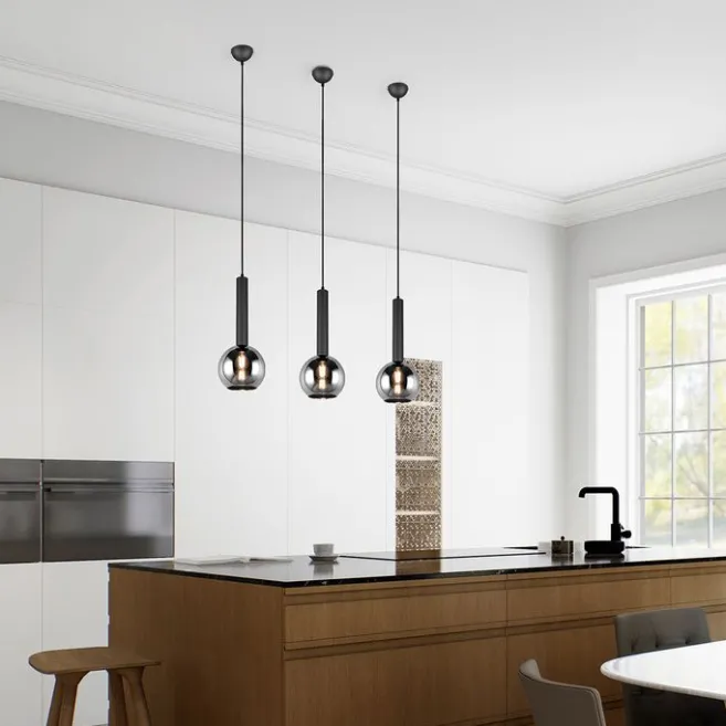 Trio Leuchten Moderne Hängelampe schwarz mit Rauchglas - Clayton