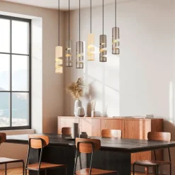 Trio Leuchten Moderne Hängelampe schwarz mit Taupe und Beige 6-flammig - Stream