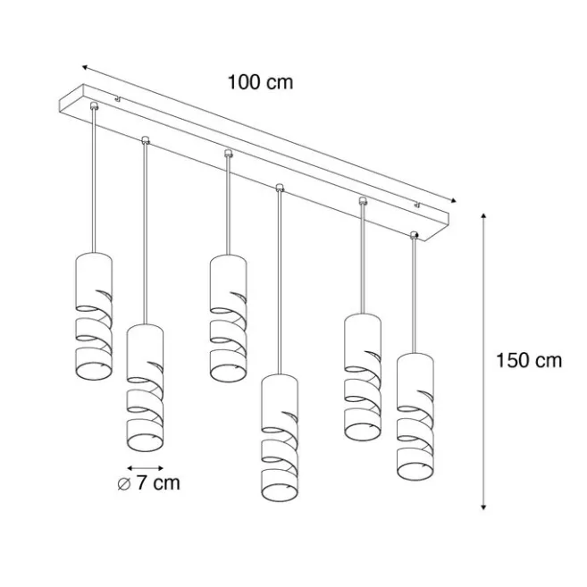 Trio Leuchten Moderne Hängelampe schwarz mit Taupe und Beige 6-flammig - Stream