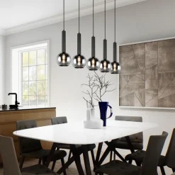 Trio Leuchten Moderne Hängelampe schwarz mit Rauchglas 5-Licht - Clayton