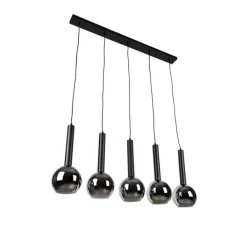 Trio Leuchten Moderne Hängelampe schwarz mit Rauchglas 5-Licht - Clayton