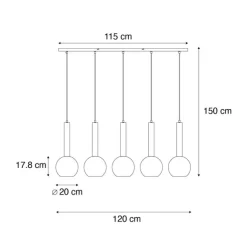 Trio Leuchten Moderne Hängelampe schwarz mit Rauchglas 5-Licht - Clayton