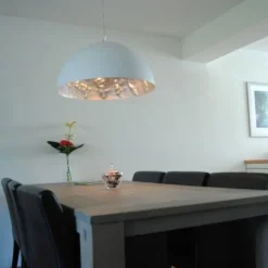 QAZQA Moderne Hängelampe Weiß mit Silber 70cm - Magna