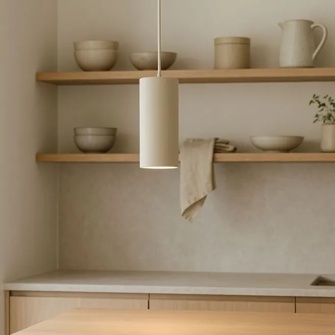 QAZQA Moderne Pendelleuchte Beige GU10 50mm rund - Tubo