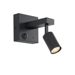 QAZQA Moderne schwarze Wandleuchte mit USB-C, neigbar - Rex