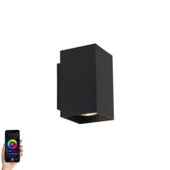 QAZQA Moderne Smart Wandleuchte schwarz inkl. 2 WiFi GU10 - Sandy