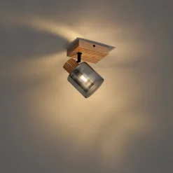 QAZQA Moderne spot hout met smoke glas draai- en kantelbaar - Gracy