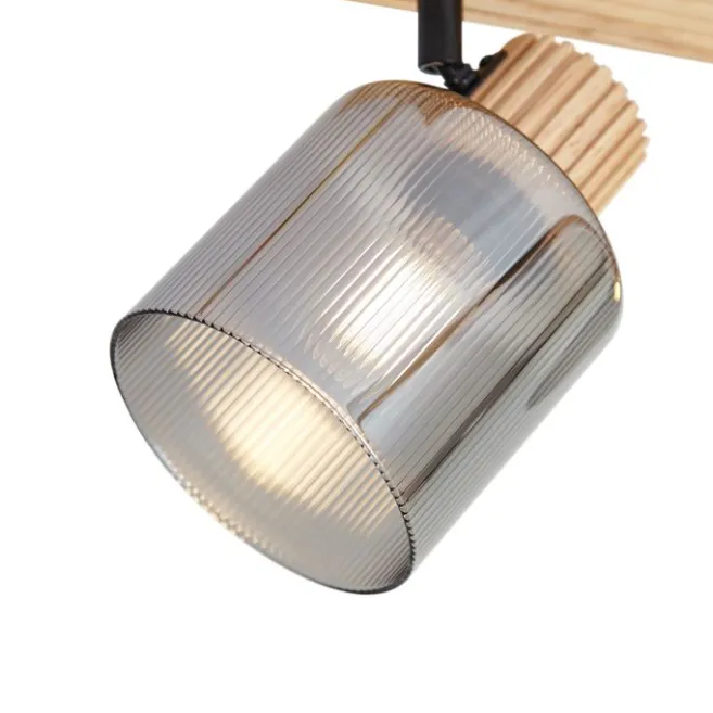 QAZQA Moderne spot hout met smoke glas 3-lichts draai- en kantelbaar - Gracy