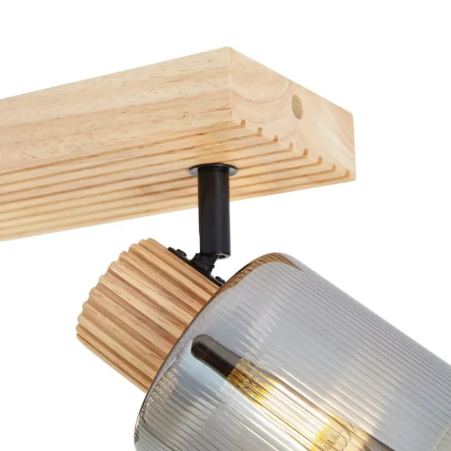 QAZQA Moderne spot hout met smoke glas 3-lichts draai- en kantelbaar - Gracy