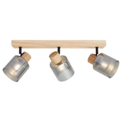 QAZQA Moderne spot hout met smoke glas 3-lichts draai- en kantelbaar - Gracy