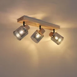 QAZQA Moderne spot hout met smoke glas 3-lichts draai- en kantelbaar - Gracy