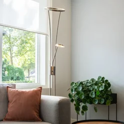 QAZQA Moderne Stehleuchte Stahl und Glas inkl. LED mit Lesearm - Divine