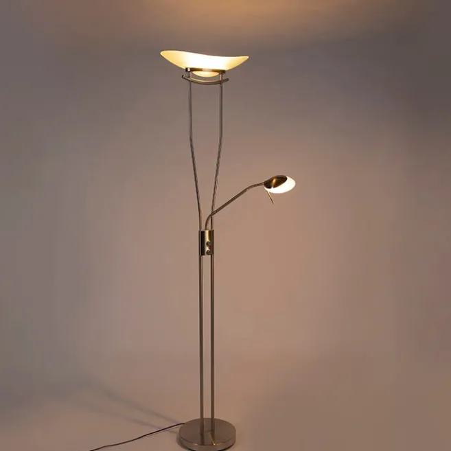 QAZQA Moderne Stehleuchte Stahl inkl. LED und Dimmer - Lexus