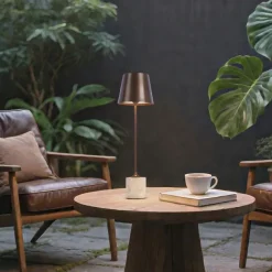 QAZQA Moderne Tischleuchte Dunkelbronze 37cm inkl. LED Dimmbar IP54 Wiederaufladbar - Topi