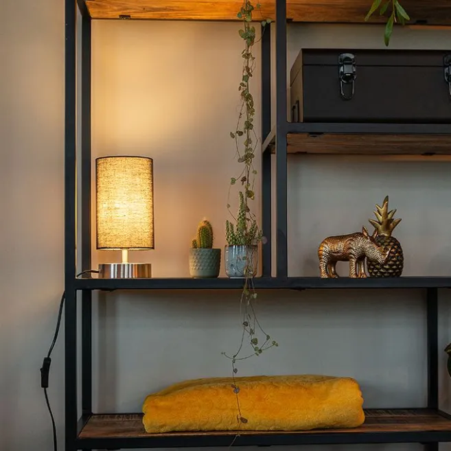 QAZQA Moderne Tischleuchte schwarz mit Stahl - Milo 2