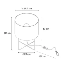 Honsel Moderne Tischleuchte schwarz mit grauem Schirm - Hina