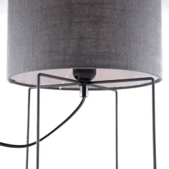 Honsel Moderne Tischleuchte schwarz mit grauem Schirm - Hina