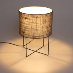 Honsel Moderne Tischleuchte schwarz mit grauem Schirm - Hina