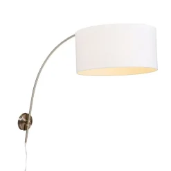 QAZQA Moderne Wandbogenlampe Stahl mit weißem Schirm 50/50/25 verstellbar