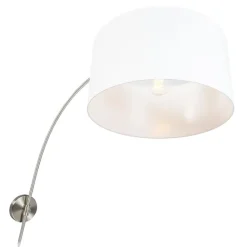 QAZQA Moderne Wandbogenlampe Stahl mit weißem Schirm 50/50/25 verstellbar